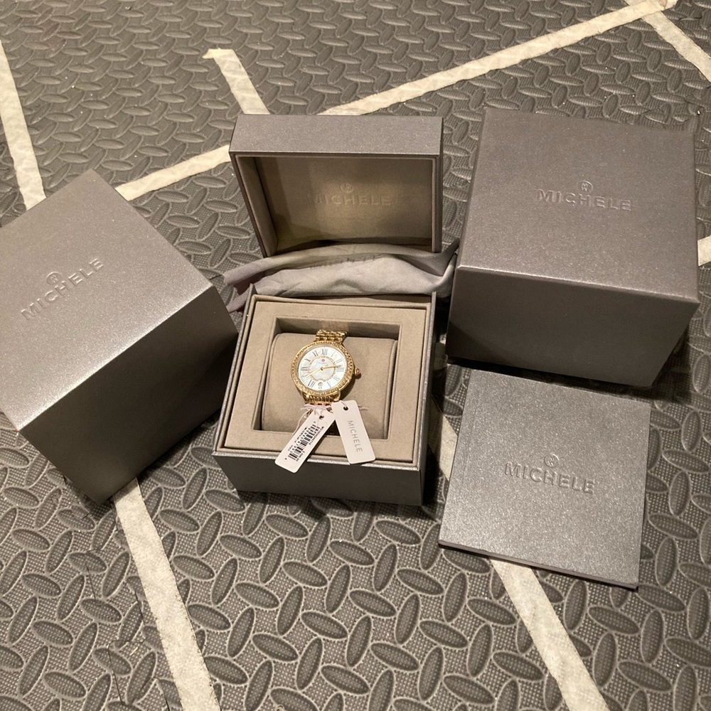 NWT Michele Gold Serein 16 Diamond Dial watch